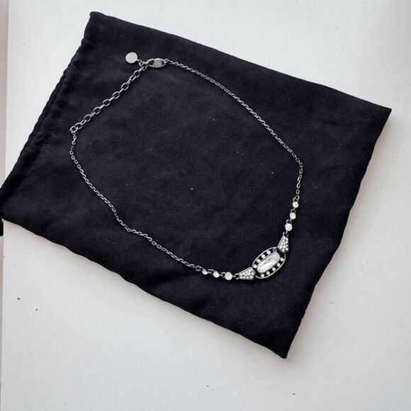 Givenchy Multi Crystal Gunmetal Neck Necklace Rhinestone Adjustable Oval Pendant - Picture 1 of 6